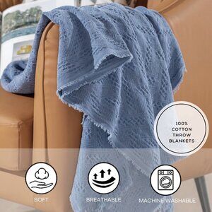 100% Cotton Throw Blanket with Fringes - OEKO TEX Standard 100